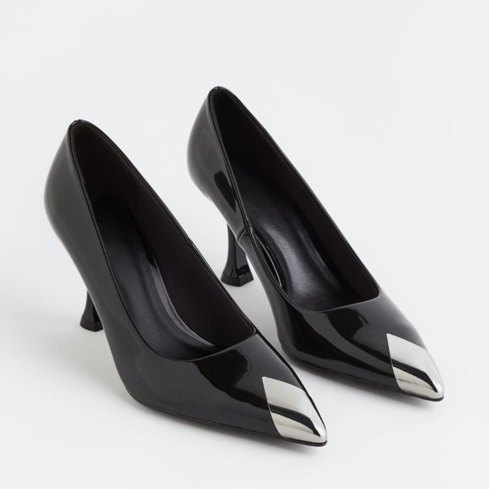 H&M Black Patent Leather Pumps w/ Silver Toe